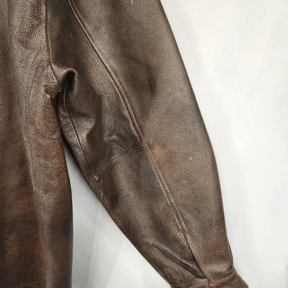 Vtg Browning Gold Brown Leather Jacket Men's XL TG Shoulder Patch Zip Logo